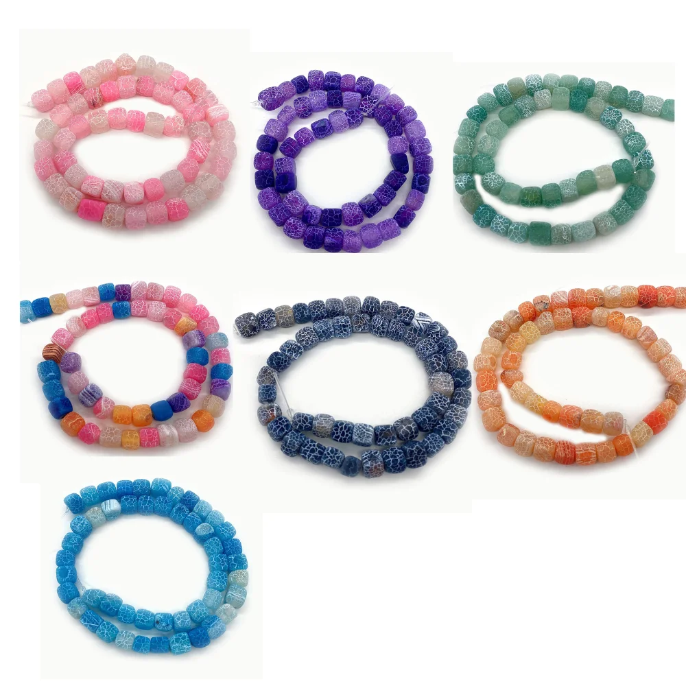 1 Strand 8x8mm Square Shaped Weathered Agate Natural Stone Loose Bead Beaded for DIY Making Bracelet Necklace Jewelry Gift