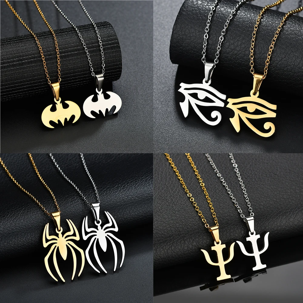 Detachable Bat Spider Eye Halloween Gothic Pendants Necklace Gold Color PSI Chain Stainless Steel For Women Men Jewelry Gift