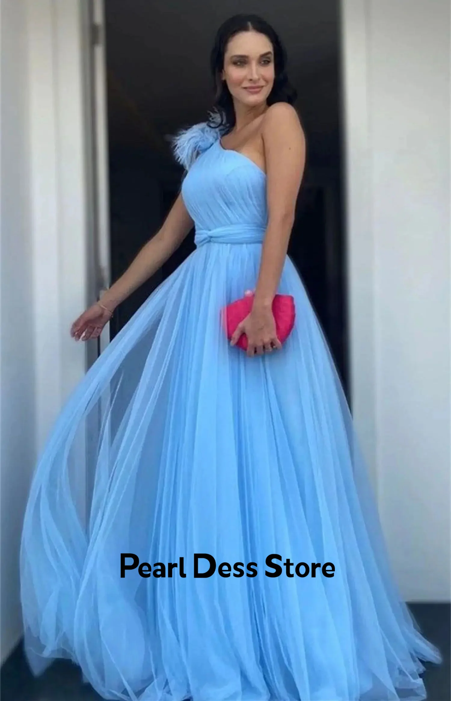 

Feather decorated long party dress suitable for ball series A women's elegant dress mesh