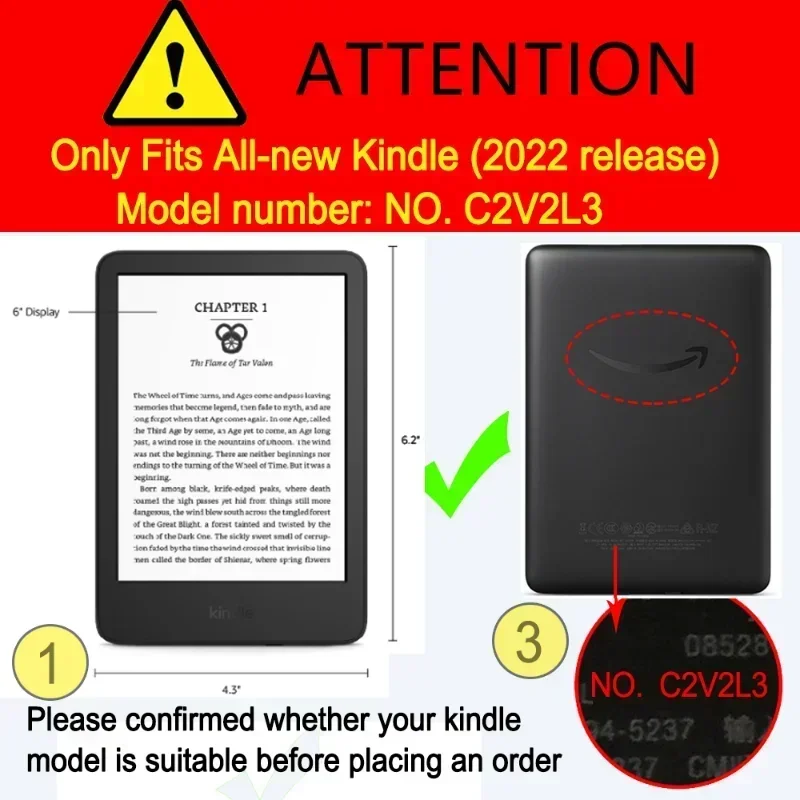 for Kindle Case For All-New Kindle 11th 2022 Released 6 Inch C2V2L3 Magnetic Smart Fabric Cover Leather Screen Protector Case