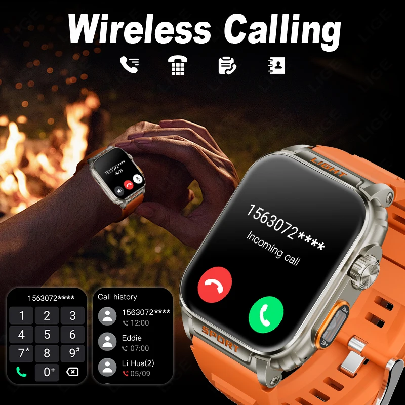 LIGE New 1.91 pollici Super Ultra Watch Bluetooth Smart Call orologio da uomo Tracker pressione sanguigna cardiofrequenzimetro Sport Smartwatch