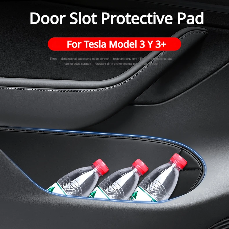 Door Storage Box for Tesla Model 3 Y Door Slot Mat Suede Protective Pad PU Leather New Model3 Highland Car Accessories 2021-2024