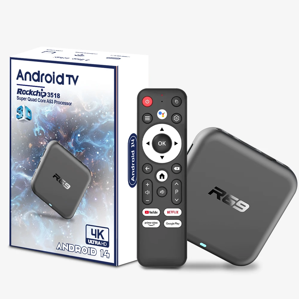 R69-1 Smart TV Box Android14 4K Media Player TV Box 2.4G&5G WIFI Very Fast 1080P Set Top Box 8GB128GB Wifi6 Netflix Media Player