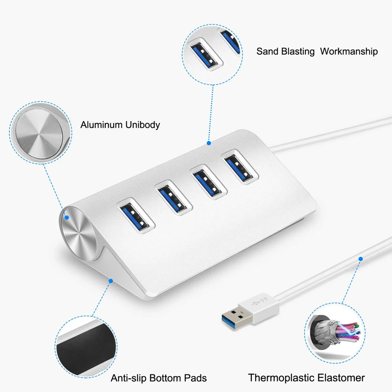 Hub Usb 3.0 in alluminio 4 porte adattatore Multi Splitter ad alta velocità Expander Computer portatile Pc Office Hub fino a 5Gbps accessori