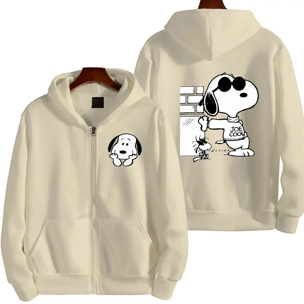 Snoopy Women Zipper Hoodie Cartoon Anime Spring Autumn Men Oversized Sweatshirt 2024 New Fashion Gray Couple Jackets Coats