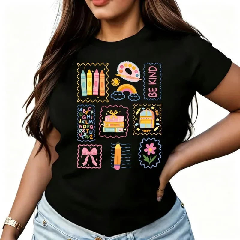 Preppy Teacher Stamp Women's T-Shirt Funny Breathable Harajuku Graphic Short Sleeve Tee Novelty Design Casual Crewneck Women Top