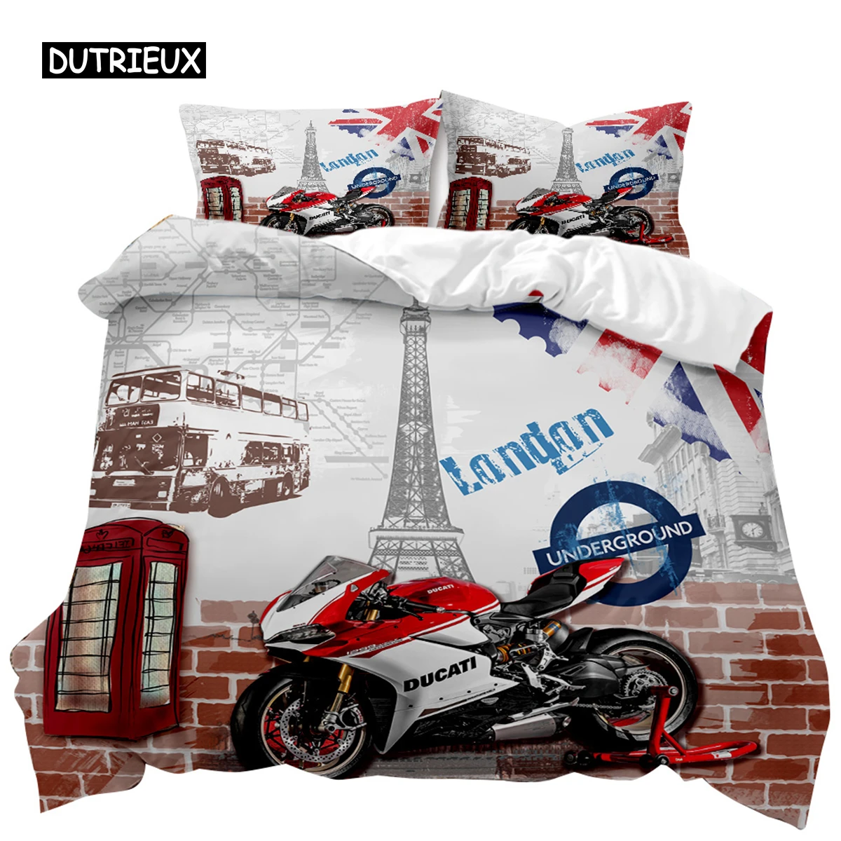 British Style Duvet Cover Double Decker Bus Traditional Local Cultural England UK Retro Double Queen King Polyester Quilt Cover