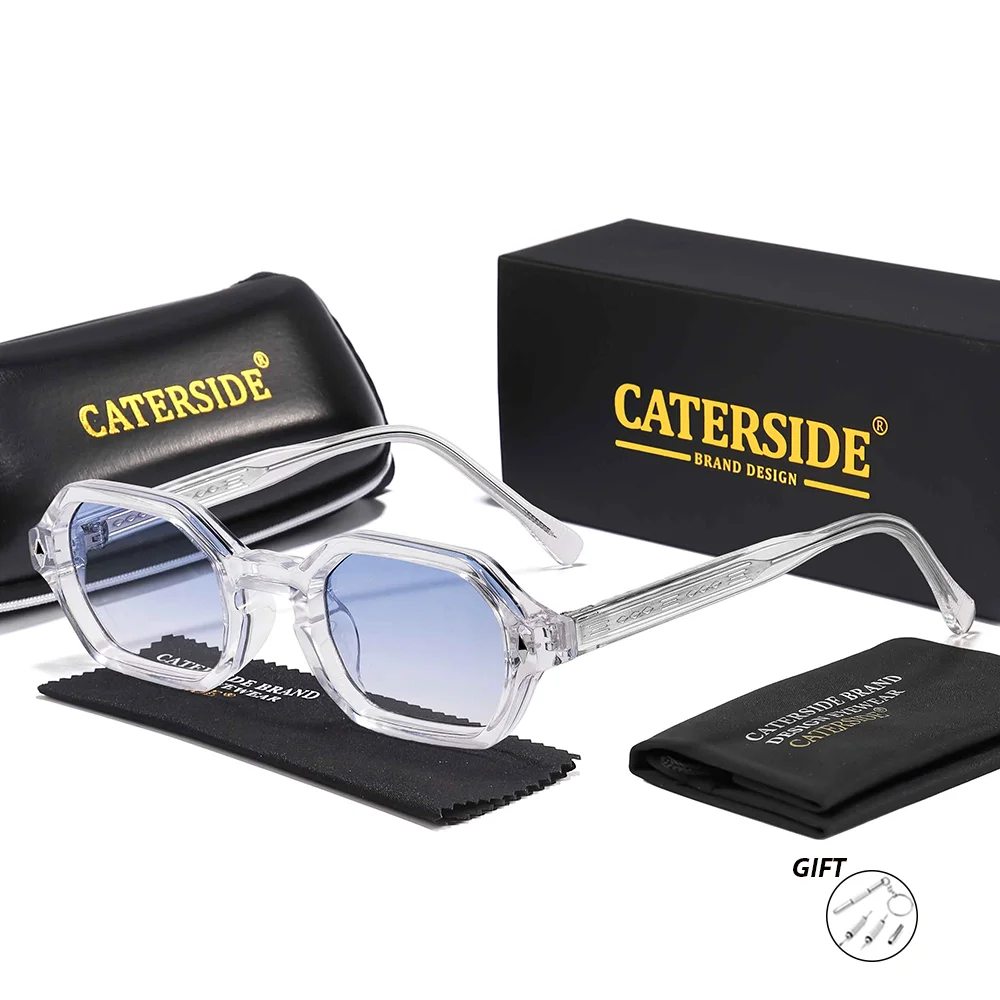 CATERSIDE Vintage Polygon Men Sunglasses Small Frame Cupronickel Core Insert Leg Sun Glasses Outdoor Party Vacation Travel UV400