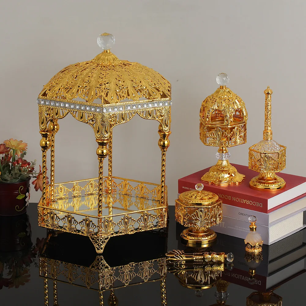 HYS Golden Hollow Six-piece Aromatherapy Burner Court Decoration Living Room Home Incense Burner Set Incense Burner
