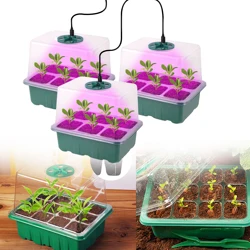 Elevated Seedling Starter Tray Kit High Lid Seedling Tray Box Adjustable Humidity Dome with LED Light Germination Pot