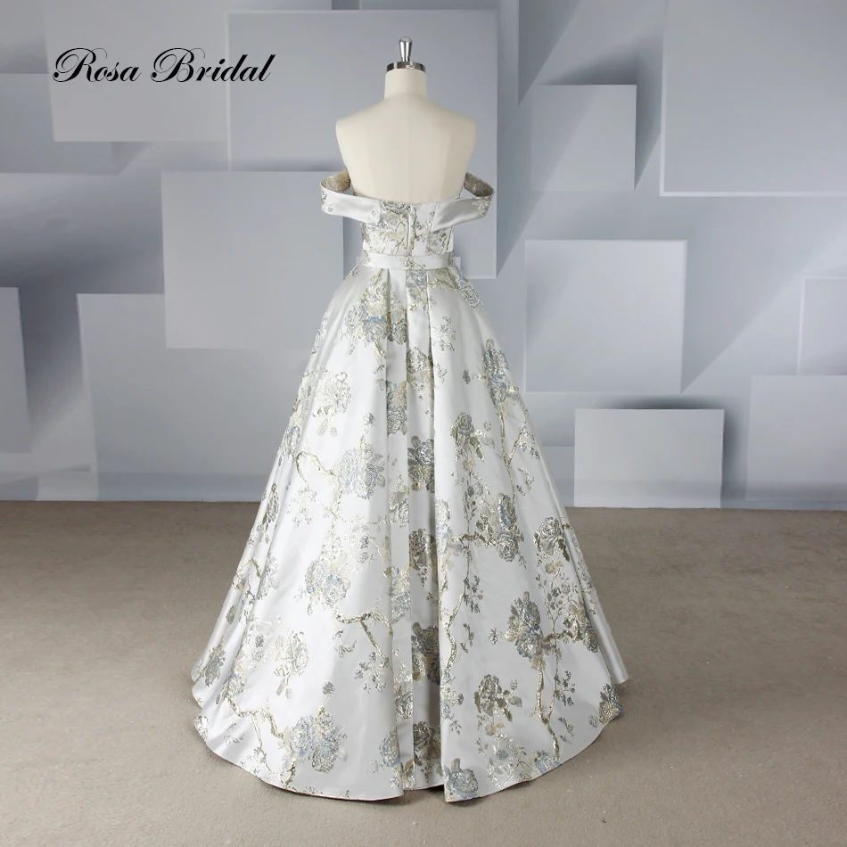 Off Shoulder Printed Satin Wedding Dress