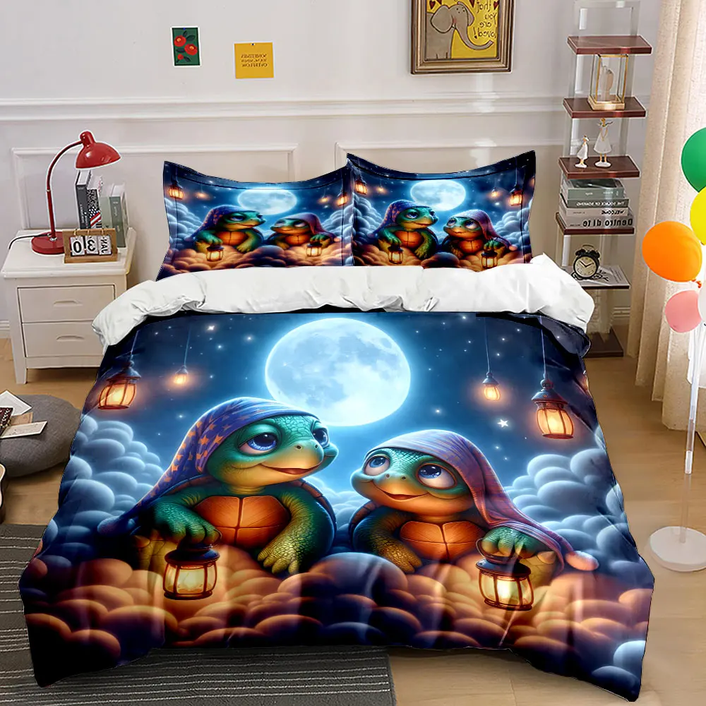 Turtles in dreamy night sky Print Bedding Set 1 Duvet Cover 2 Pillowcases for Adult and Children Luxury Gift Full Size