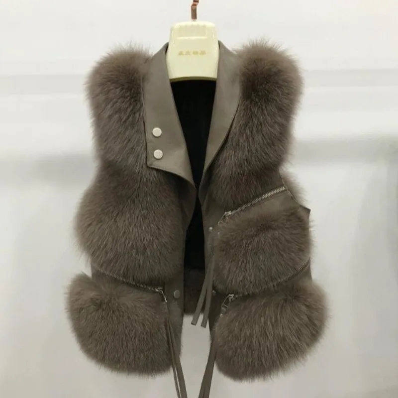 Chaleco de piel de imitación para mujer, chaqueta para otoño e invierno, nueva versión coreana de chaleco de piel de zorro de imitación, hermoso chaleco de piel corta