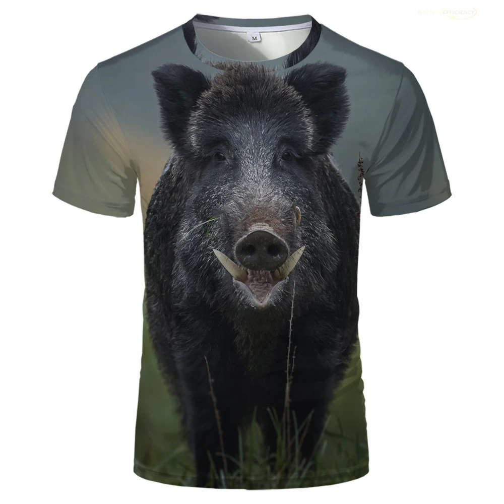 2024 Camo Hunting Wild Boar Print T-shirt Outdoor Hunter Animal New Sports Men T Shirt Casual O Neck Loose Breathable Streetwear