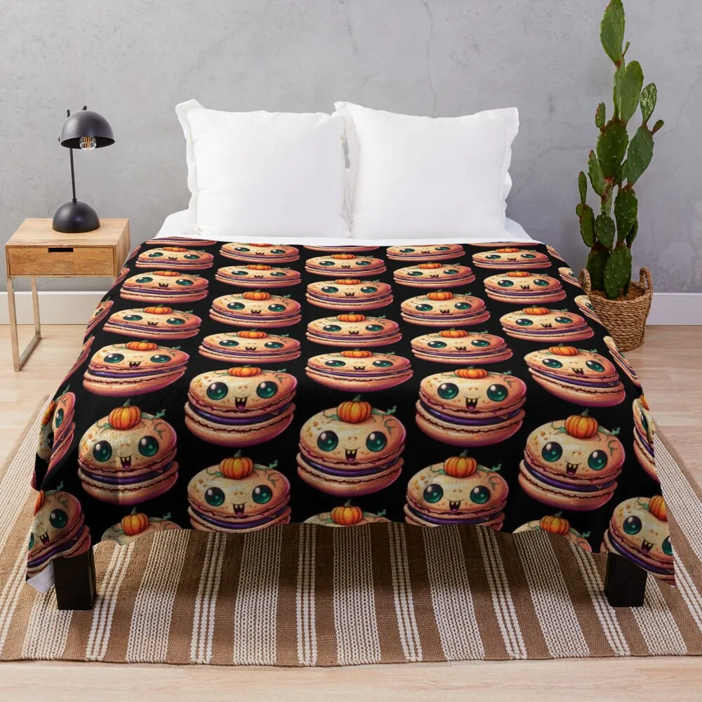 

Haunted pumpkin macaron Throw Blanket Soft Decorative Sofa Bed covers Summer Beddings Blankets