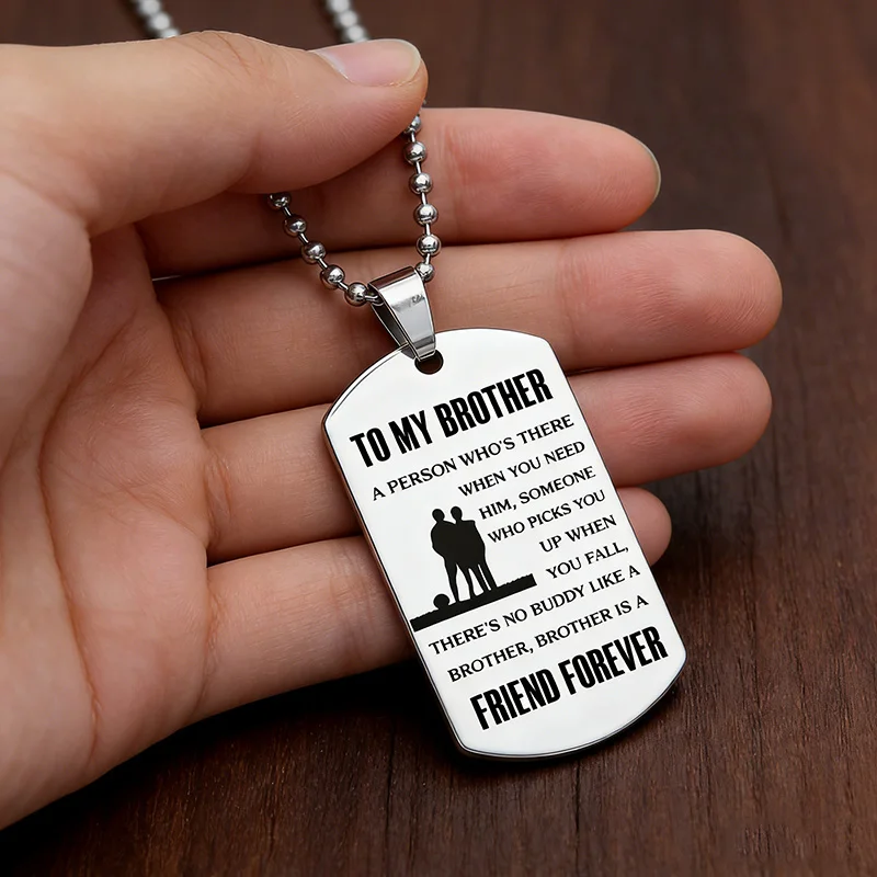To My Brother Stainless Steel Dog Tag Necklace For Men Boys Friendship Inspirational Jewelry