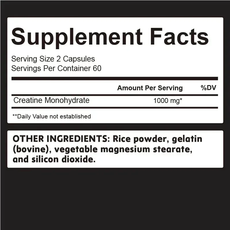 Creatine Monohydrate Capsules - Strength, Muscle, Performance Supplement for Men and Women, Non-GMO and Gluten-Free