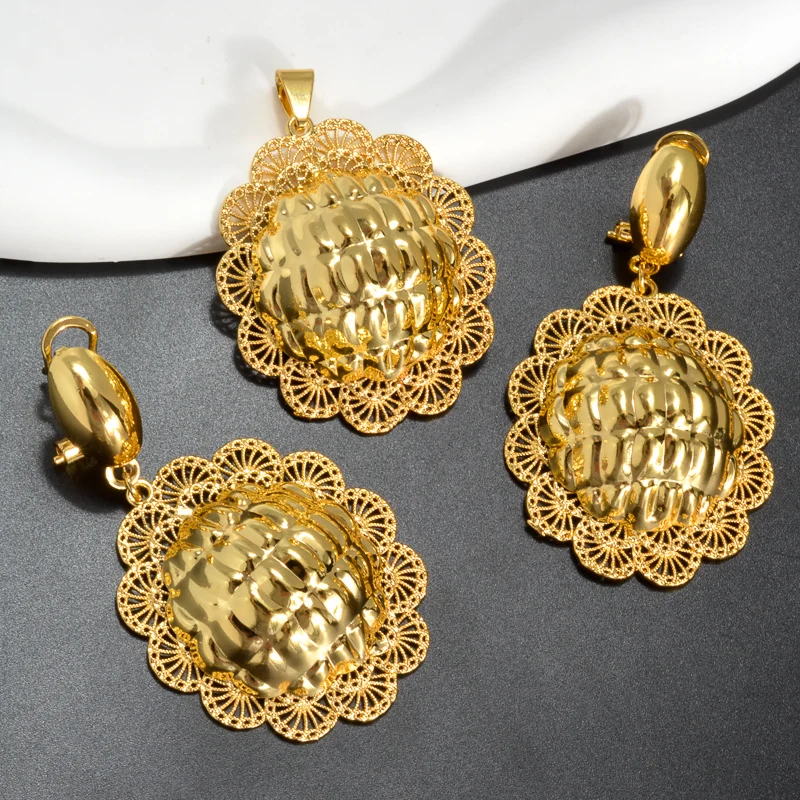 Diana Baby Dubai Gold Plated Jewelry Set Pendant Necklace Earrings Flower Geometry Jewellery Wedding Anniversary Accessories