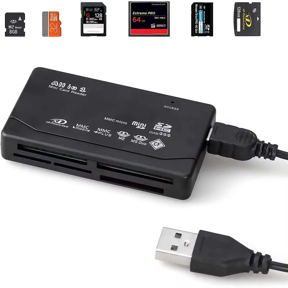 

All In One Memory Card Reader 480Mbps USB 2.0 External Cardreader SD SDHC Mini Micro M2 MMC XD CF Reader For MP3 Digital Camera