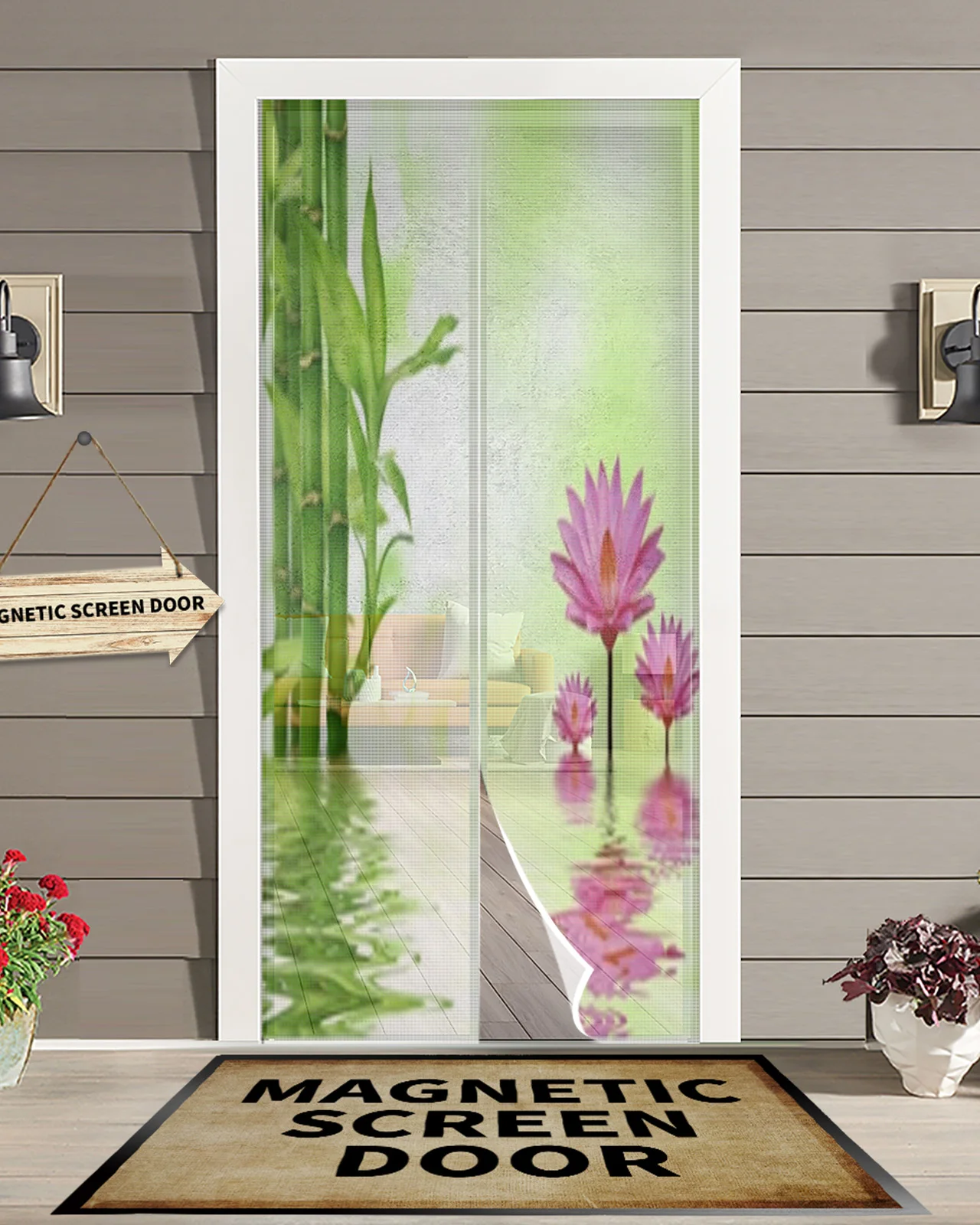 

Lotus Flowers And Bamboo Summer Magnetic Mosquito Net Anti Insect Fly Bug Magnetic Screen Door Curtains