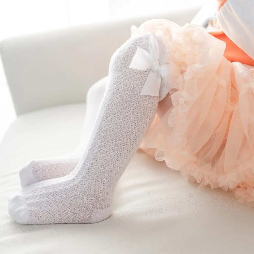 

Newborn Infant Baby Girl Soft Socks Cotton Bowknot Bow Knee High Fishnet Socks Royal Style Knee Stockings Long Stocking