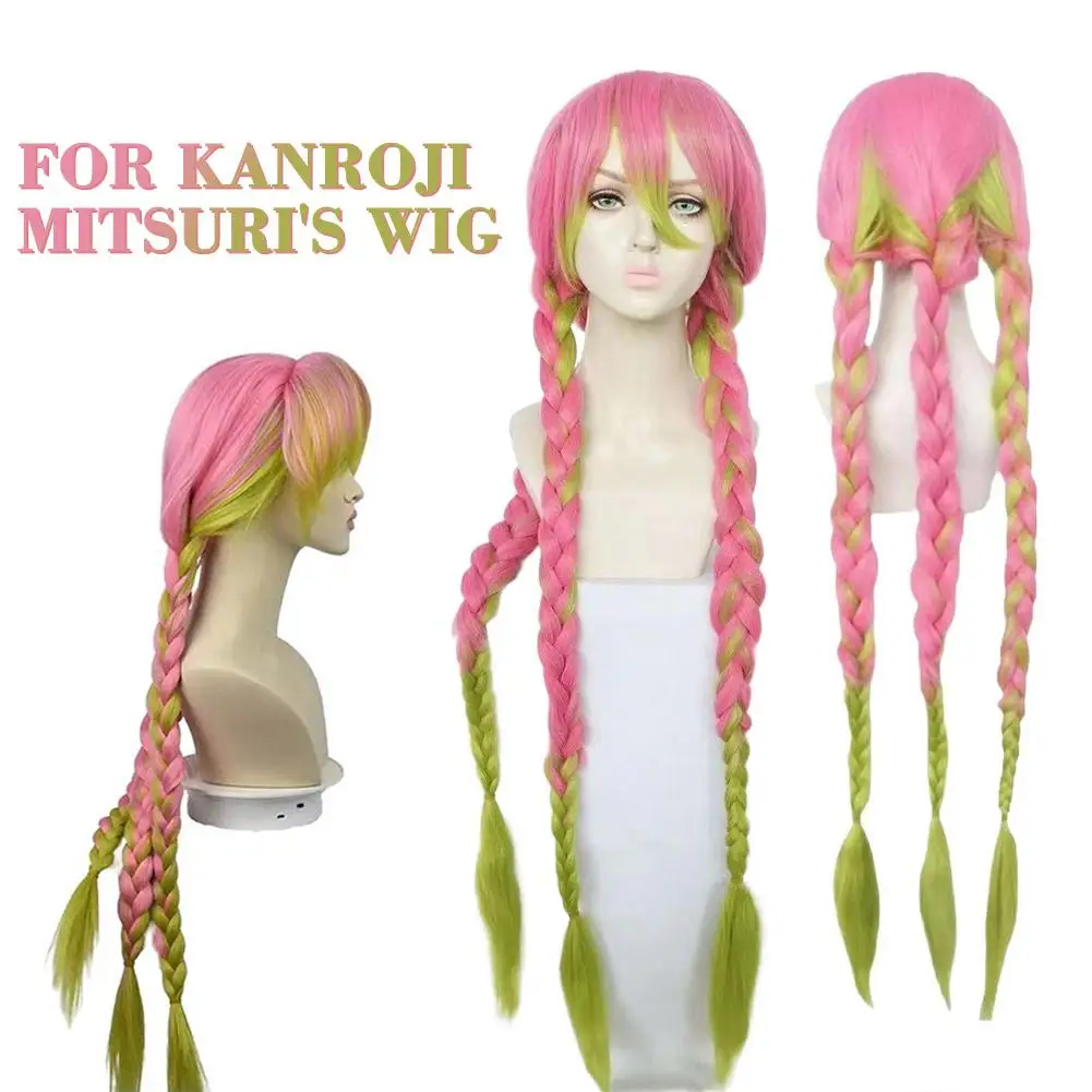 

Anime Mitsuri Kanroji Cosplay Wig Long Pink Green Braid Heat Resistant Hair Authentic Cosplay Wigs + Wig Cap Demon Slayer