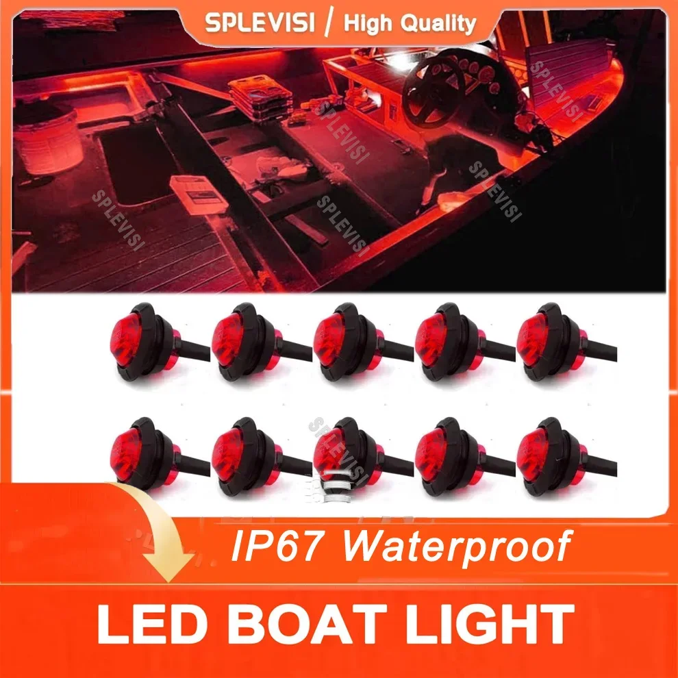 

10x IP67 Waterproof Marine Boat Red LED Lights, Utility Navigation Lights Deck Courtesy Lights 12V for Yacht Boat Pontoon Kayak