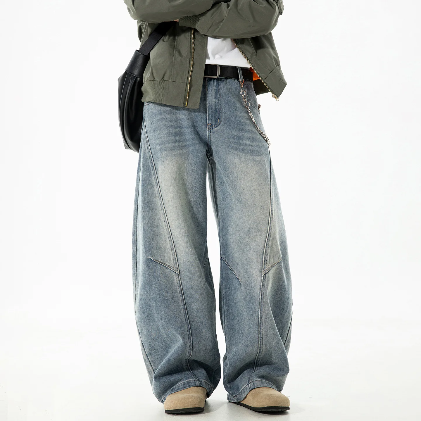 الرجال بلون فضفاض واسعة الساق مستقيم عادية عصرية بسيطة الأساسية سراويل جينز الخريف Vintage موضة جديدة الذكور الجينز السراويل