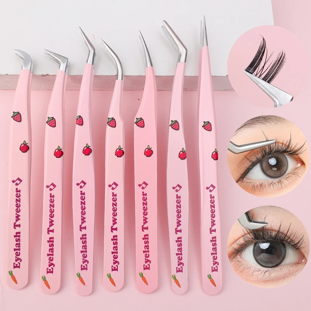 7Types False Eyelash Tweezers Set High-quality Stainless Steel 3D Lashes Extension Tweezer Makeup Tools Anti-static Non-magnetic