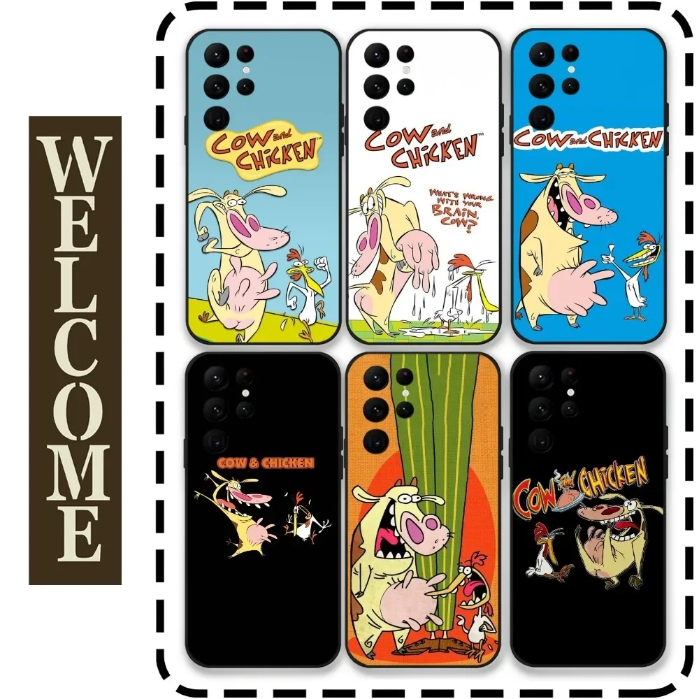 Cartoon C-Cow and C-Chicken Phone Case for Samsung Galaxy S24 Ultra S22 S23 Ultra S21 S20 5G Protective Silicone TPU Funda