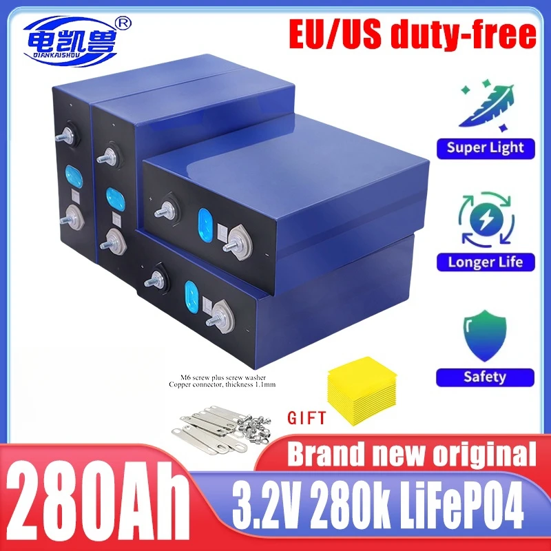 NEW LiFePO4 3.2V 280Ah 280K original GRADE A Battery Cell 6000+ Cycle Grade A For DIY 12V 24V 48V Lithium Battery Pack NO TAX