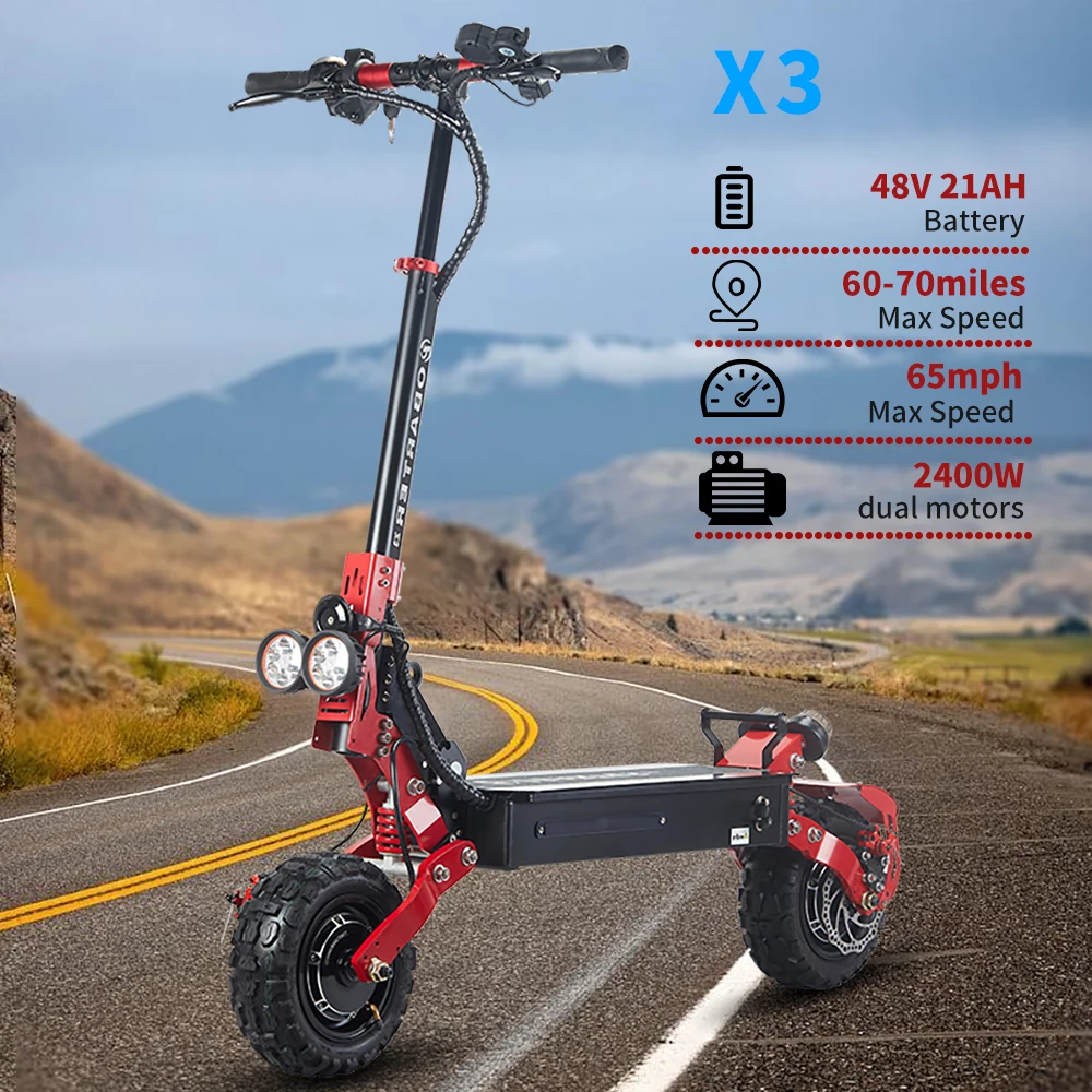 65MPH Ultra-High Off-Road Electric Scooter, 48V 21AH 2*1200W E-Scooter, 70 Miles Adult Commuter Foldable Electric Scooter