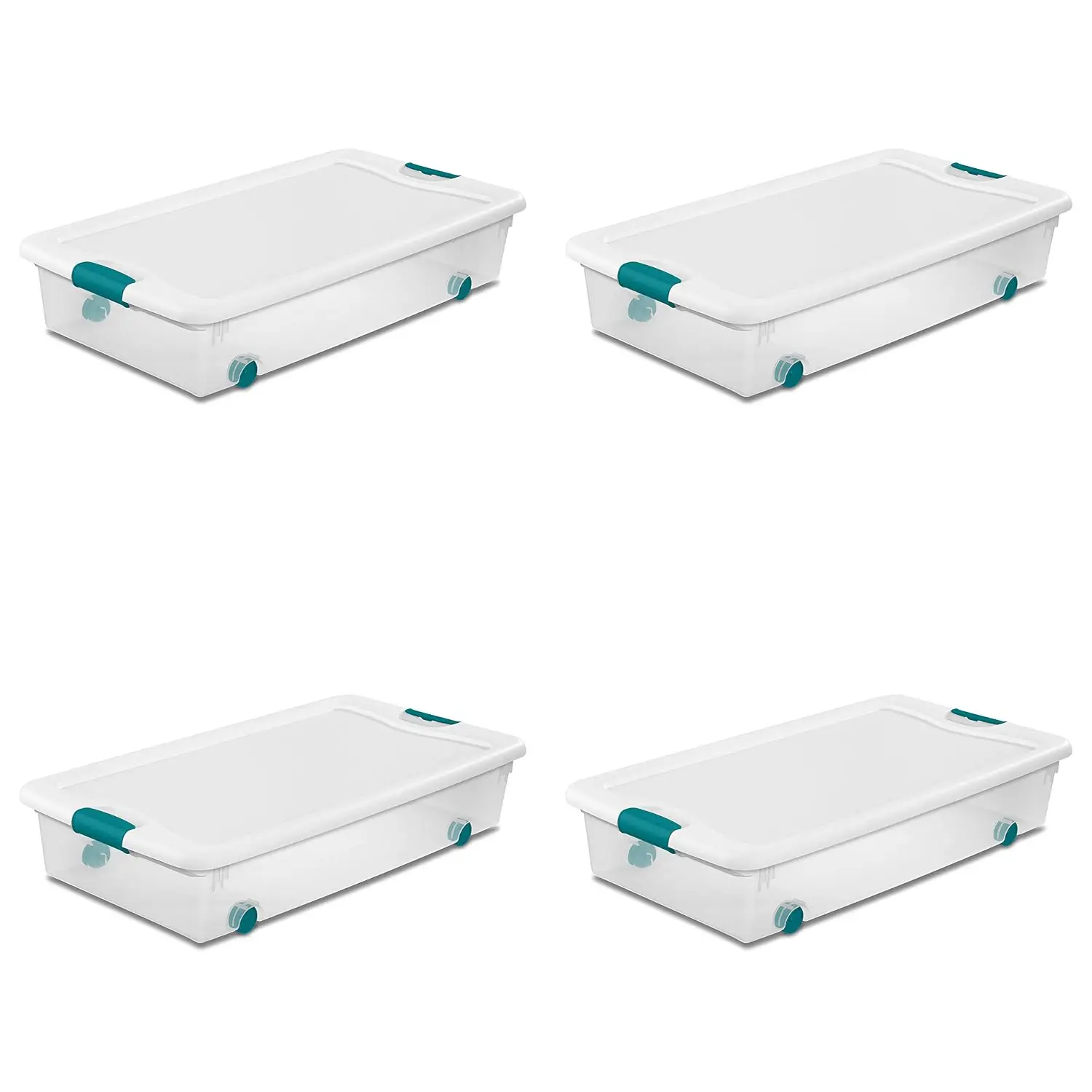 Wheeled Latching Box w/ Lids for Home & Office, 56 Quart, 4-Pack