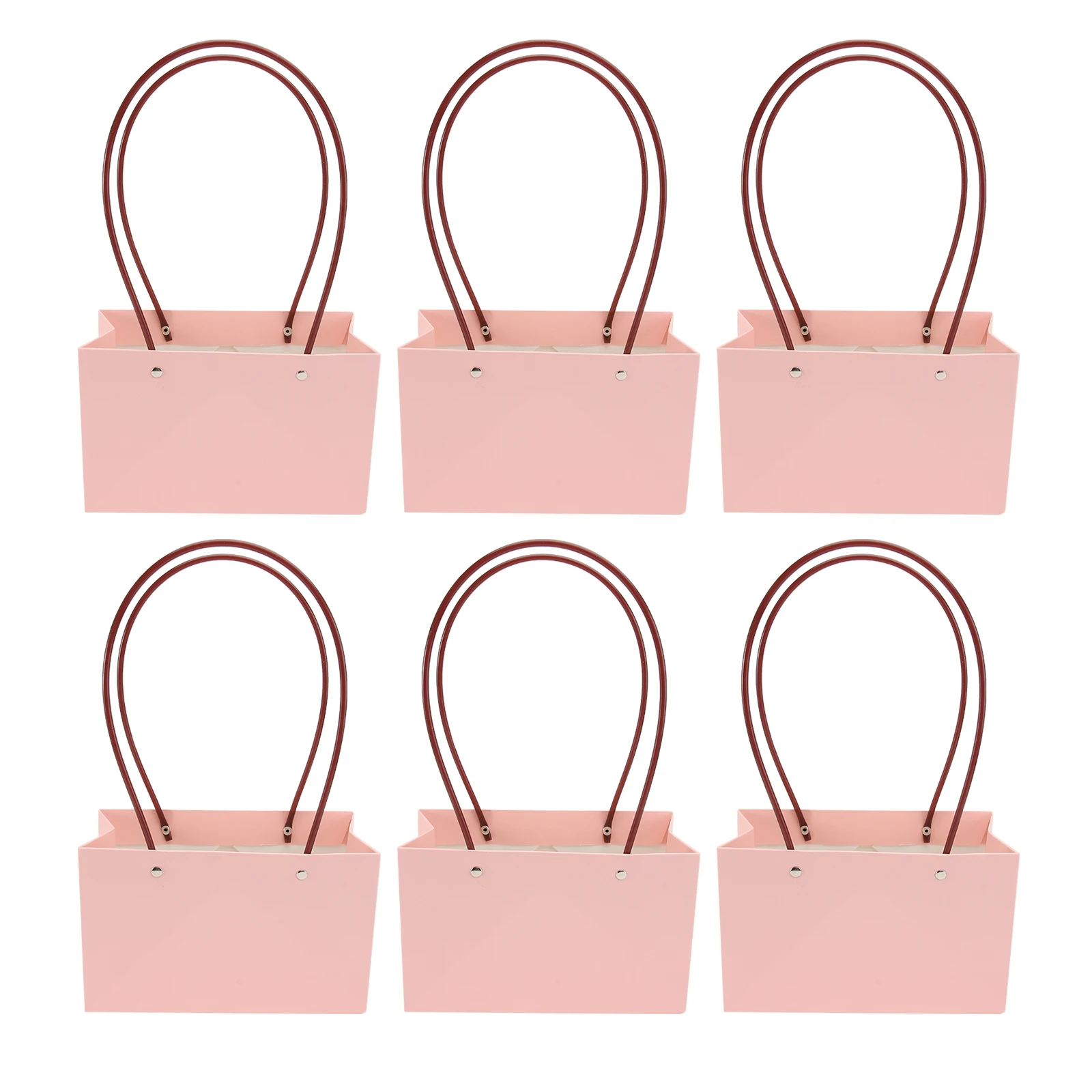 

6 Pcs Pink 22x10.5x13.5cm Waterproof Flower Basket Paper Bag Gifts Dried Silk Flowers Potted Plants Balcony Decor Foldable Kraft