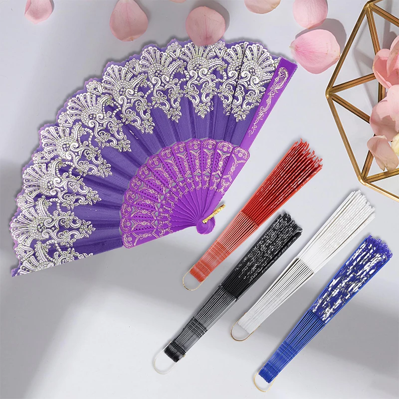 1 قطعة مروحة يدوية رائعة بإطار بلاستيكي عتيق مروحة قابلة للطي مروحة محمولة لرقصات الزفاف #4