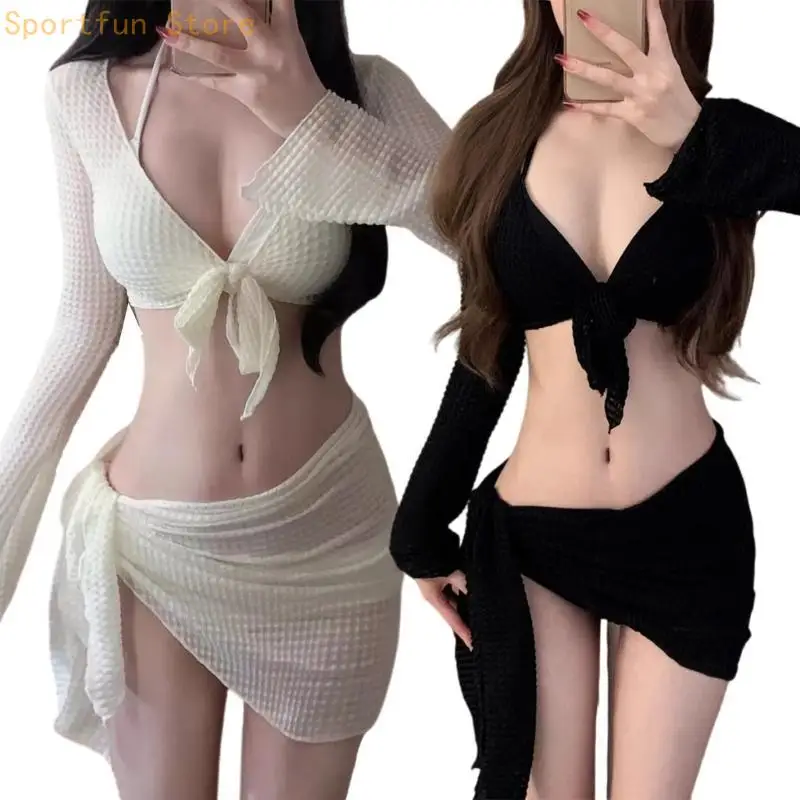 

4 Pcs Split Bathing Suit for Women Halters Swimwear Long Sleeves Swimsuit X7JD