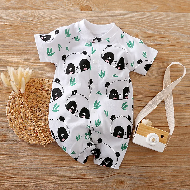 Newborn Clothes Cute Cartoon Panda Printed Cotton Comfortable And Soft Summer Boys And Girls 0-18 Short Sleeved Baby Jumpsuit