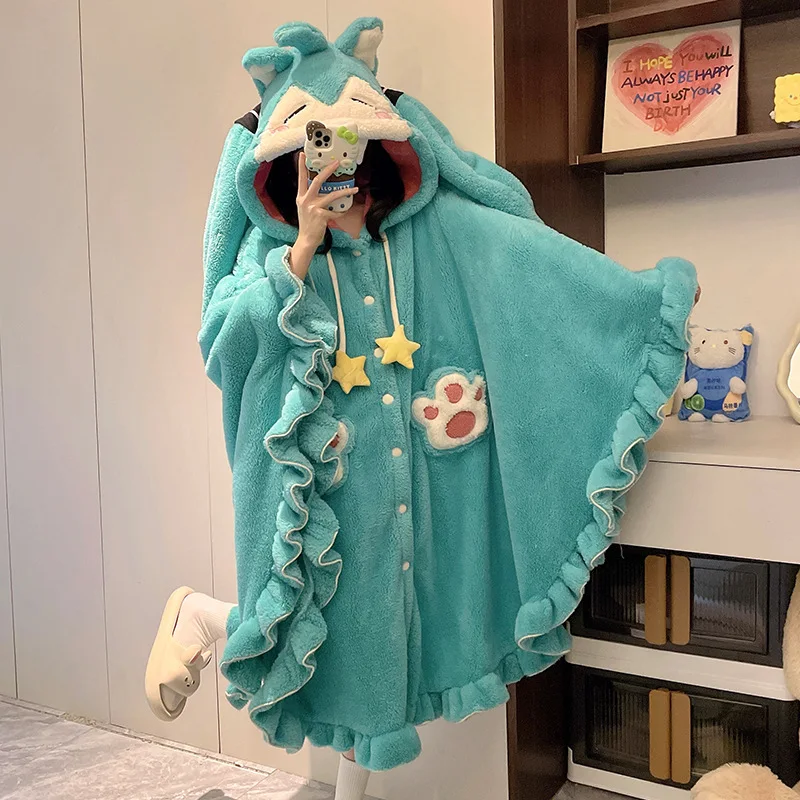 

Cloak Hatsune Miku Pajamas Plush Thickening Cute Sweet Anime Character Hooded Home Costume Skin Friendly Comfortable Girl Winter