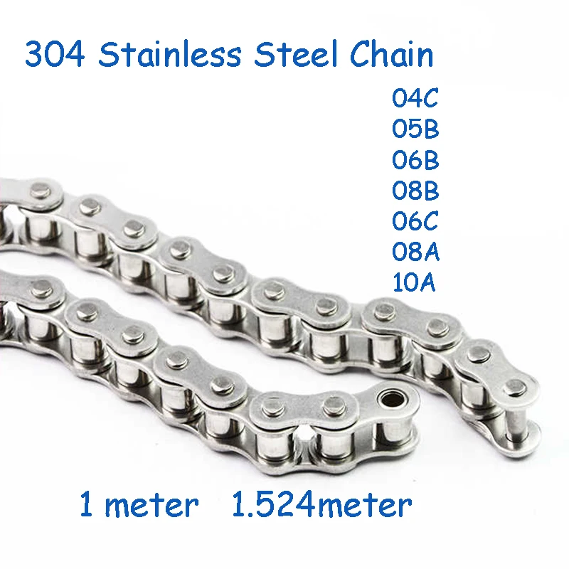Single Row Chain 304 Stainless Steel 04C 05B 06B 08B 06C 08A 10A 1/1.524Meter Drive Chain Roller Chain Acid Alkali Resistant