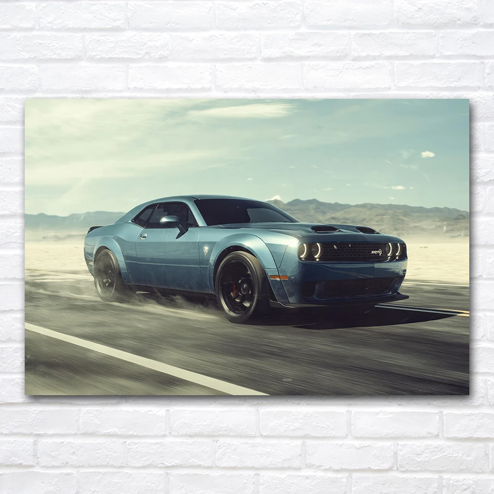 Challenger SRT Hellcat Muscle Car Poster Framed Wall Art Canvas Paintings Prints for Home Bedroom Bathroom Decor
