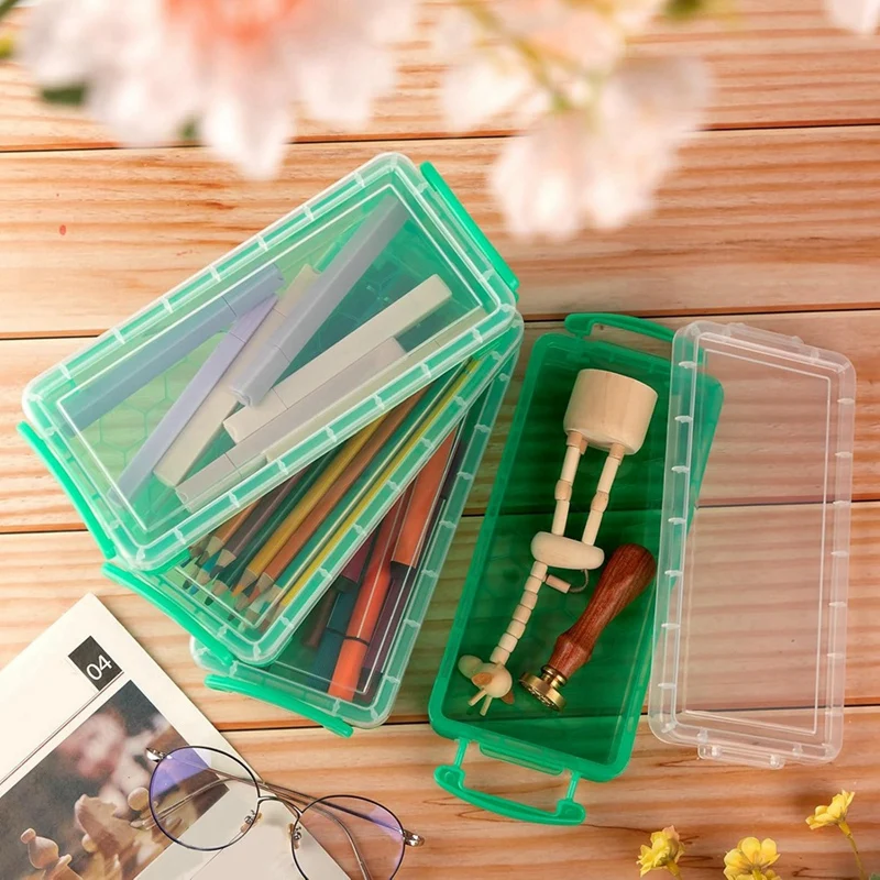 10Pcs Large Capacity Plastic Pencil Box Clear Plastic Pencil Case Crayon Box With Snap Tight Lid Watercolor Pen Storage