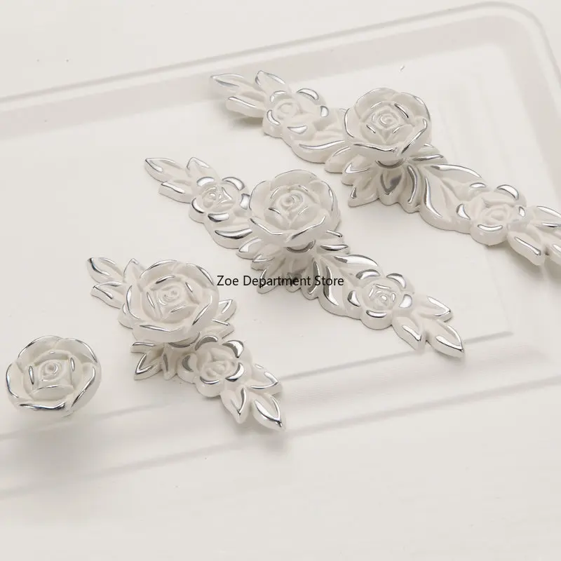 1PCS European Ivory Rose Style Cabinet Handles and Knobs Modern Simple Wardrobe Drawer Door Pulls Furniture Hardware