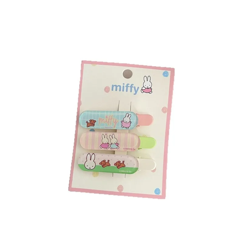 Cartoon Miffy Rabbit Checkered Series Hair Clip for Girls Kawaii Bow Duck Billed Clip One Word Clip Children's Festival Gift