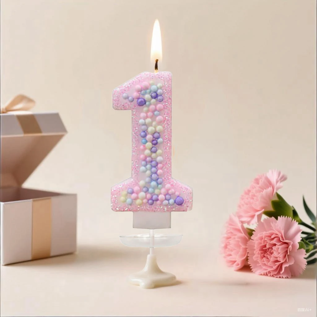 Macaron Glitter Pastel Birthday Candle with Small Rainbow Ball - Number Cake Topper for Parties Anniversaries Decor