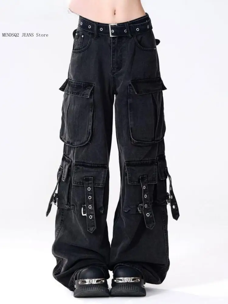Design Cargo Pants Denim Pants Long Trouser Vintage Aesthetic Grunge Jeans Baggy Gothic Punk Women Japanese Streetwear
