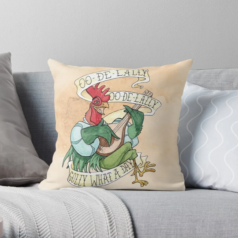 

Alan-A-Dale Rooster : OO-De-Lally Golly What A Day Tattoo Watercolor Painting Robin Hood Throw Pillow cushion cover for sofa