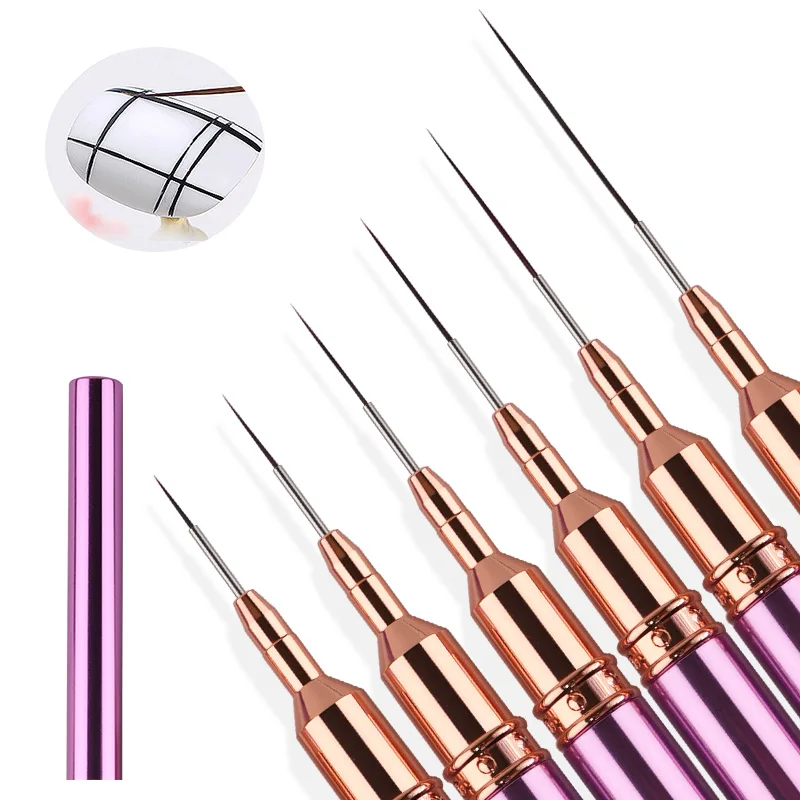 Lila Metallstab Nail Art Pinsel – Liner Pinsel für Detailstreifenmalerei Blumendesign 6/9/12/15/18/25 mm Maniküre-Werkzeuge