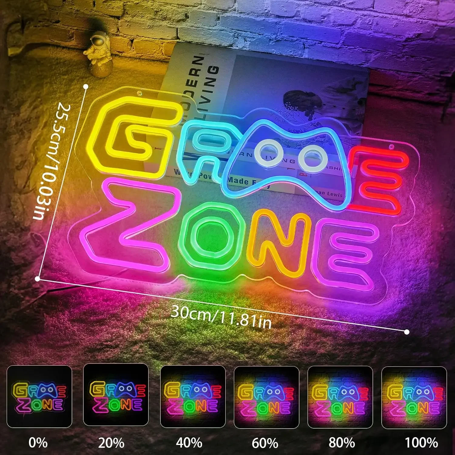 Game Zone Neon Wall Decoration LED Game Neon Lights USB Powered Dimmable Neon Lamp Cool Gamer Gifts for Birthdays and Christmas