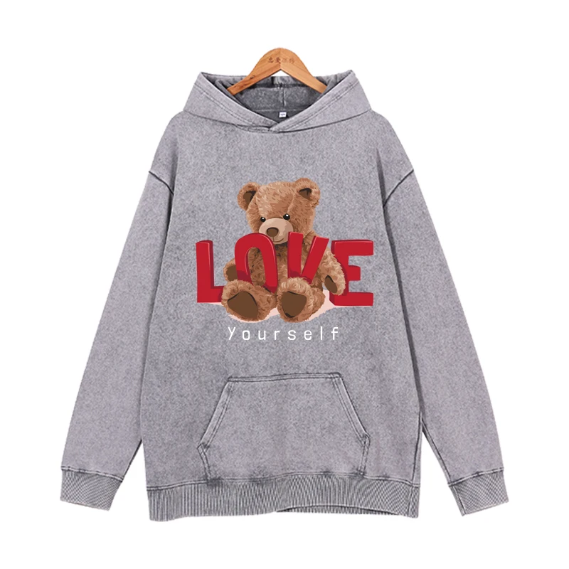 

Plush brown bear hooded sweatshirt for men and women, fashionable casual long sleeved hooded pullover