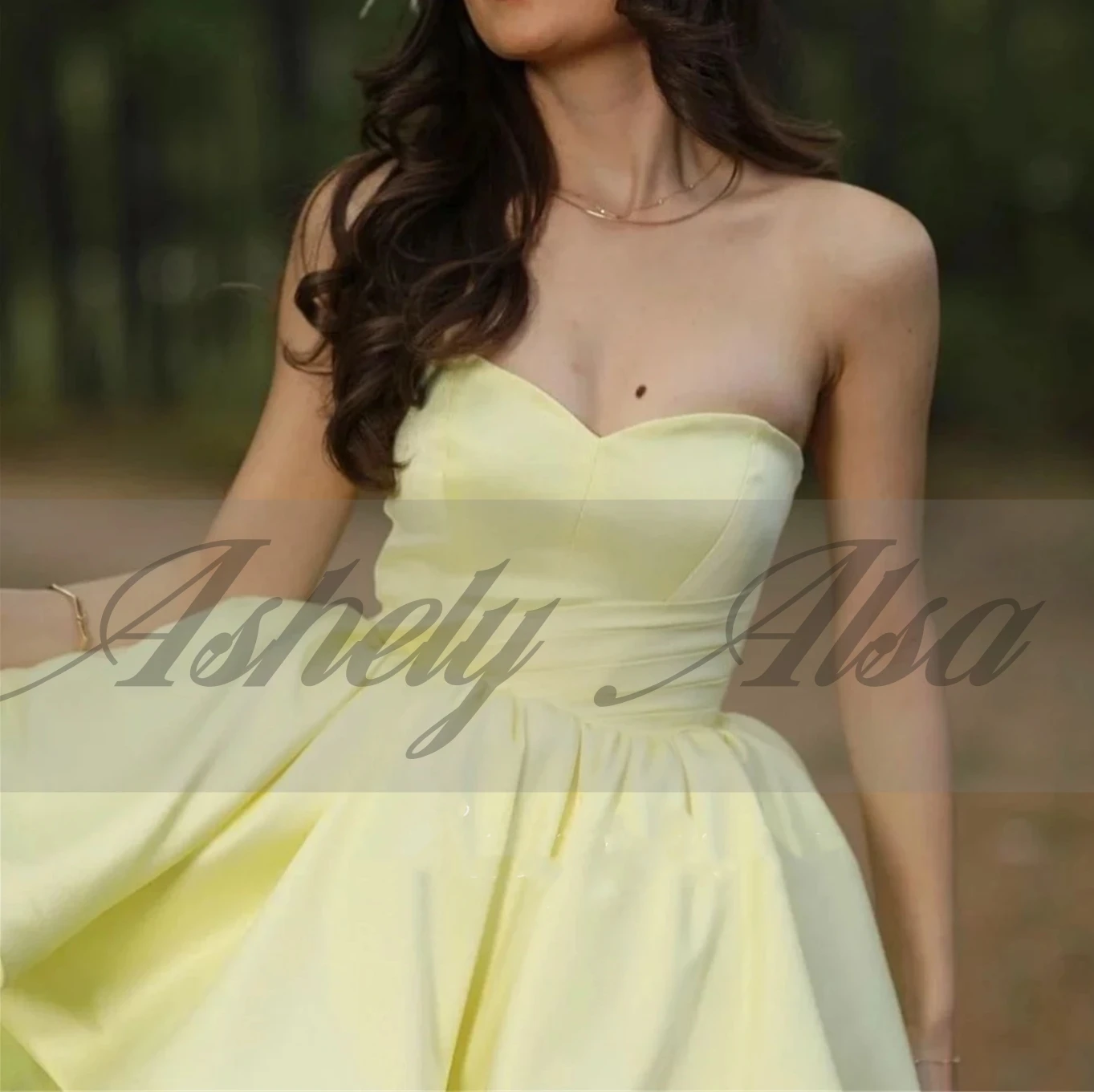 간단한 빛 노란색 댄스 파티 특별 행사 드레스 연인 새틴 Tulle 차 길이 웨딩 게스트 파티 이브닝 ​​가운 NewCustomized